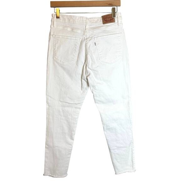 Levi’s Jeans Womens 29 High Rise White Skinny Distressed Boho Raw Hem Ankle - Picture 1 of 11